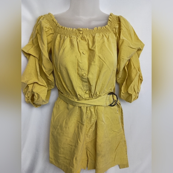 2/$30 ZARA Butterly Yellow Off-Shoulder Romper with Belt (#338) - Picture 1 of 7